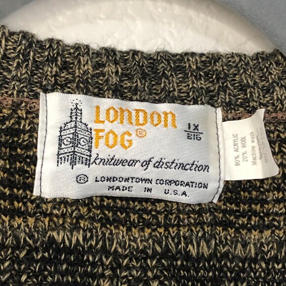 London Fog Vintage Chevron Grandpa Sweater Wool Blend Men's 1X Big V-neck Knit - Picture 6 of 9
